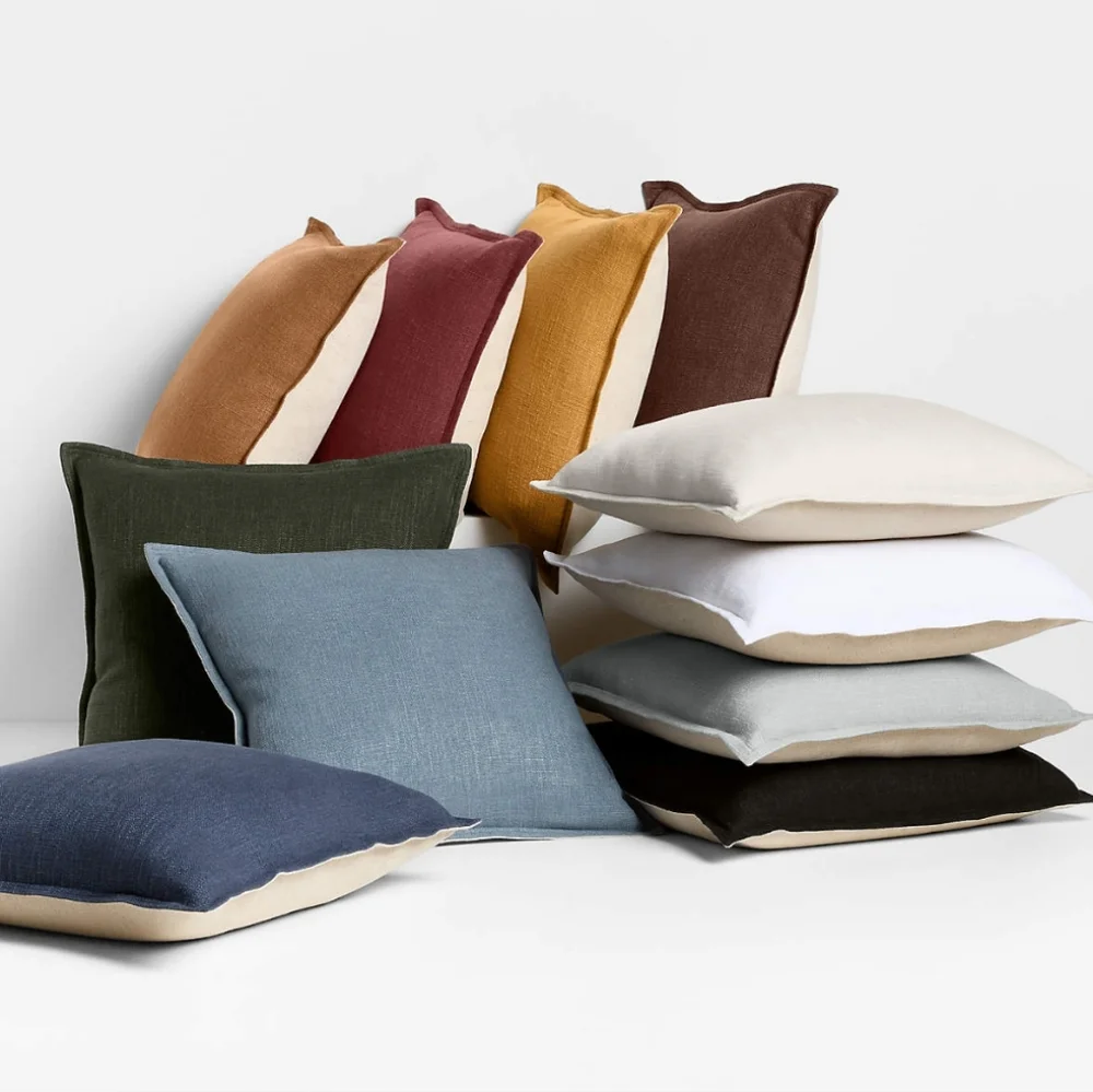 Crate & Barrel 20x20 Organic Linen Throw Pillow w/Feather Insert In Terracotta